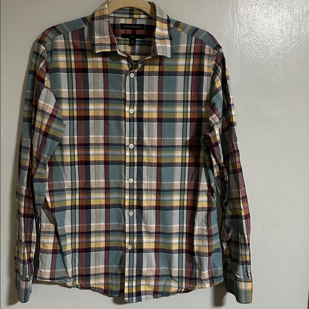 Banana Republic Men's Shirt Slim Fit Plaid Long Sleeve Size-M